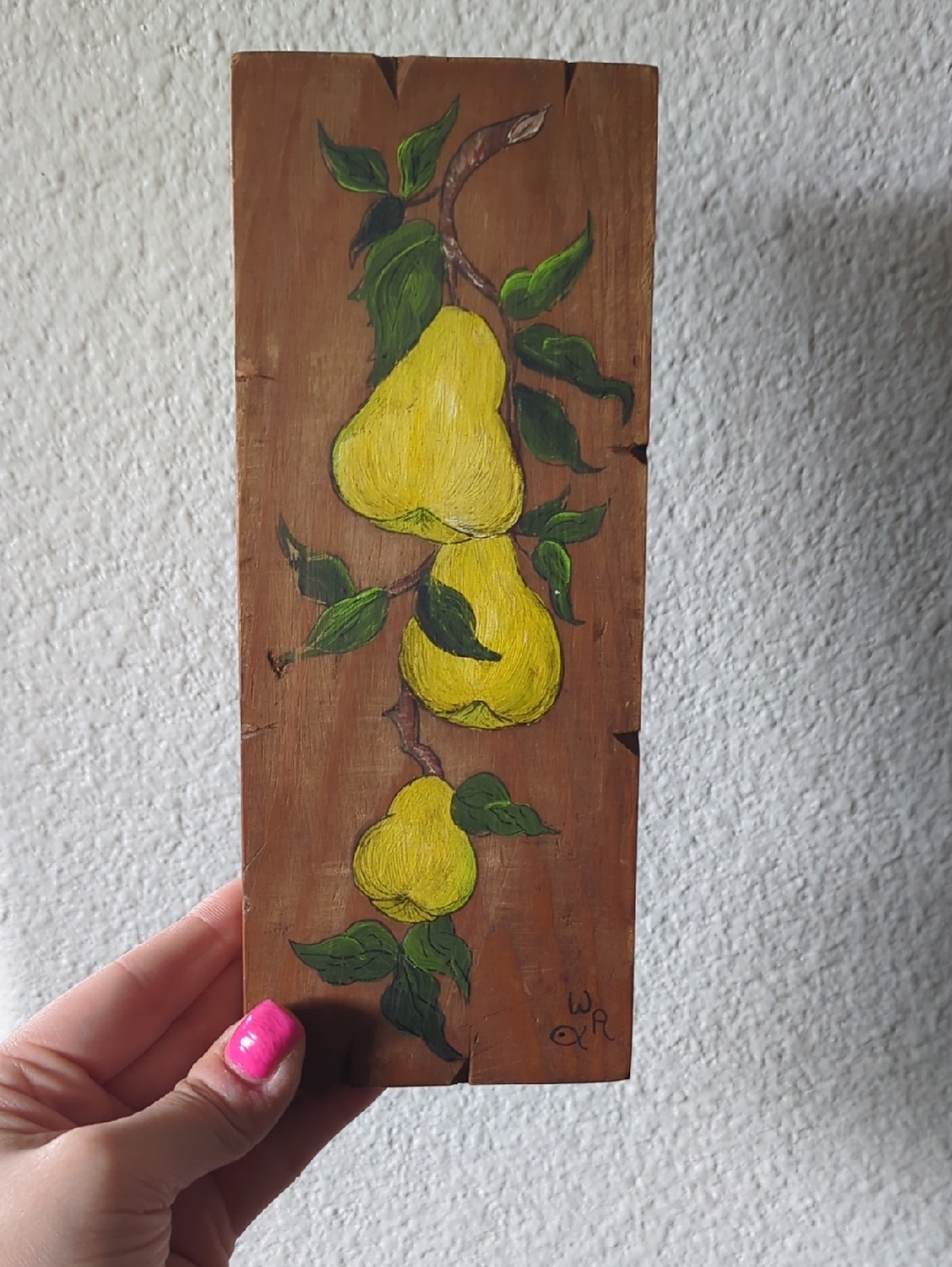 Vintage Hand-Painted Pears Wooden Wall Art